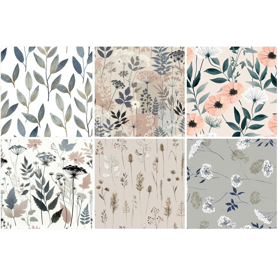 Image 12-PC Ass't of Napkins, 'Floral Whisper' Series, 6 designs, 20 units each